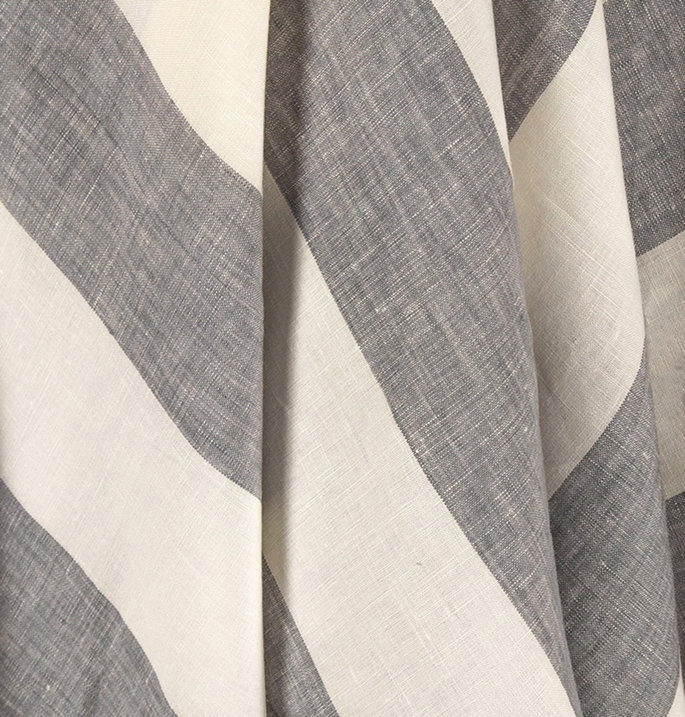120" Grey Montauk Stripes Linen Fabric image 2 of 2