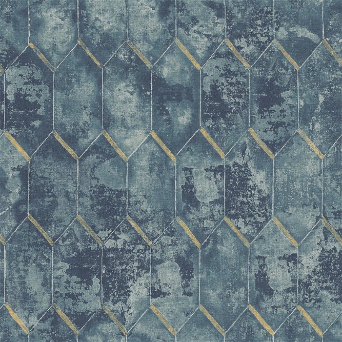 Seabrook Designs Whitney Denim Blue &amp; Metallic Gold Wallpaper