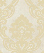Seabrook Designs Vogue Damask Metallic Gold & Off-White Wallpaper