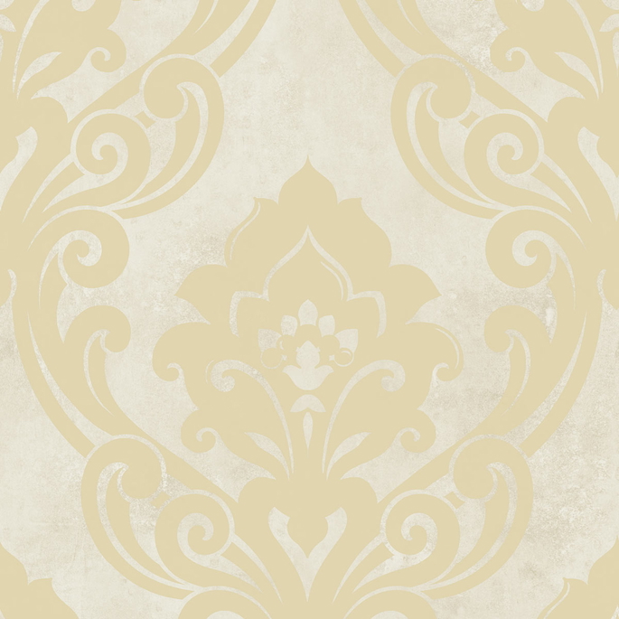 Seabrook Designs Vogue Damask Metallic Gold &amp; Off-White Wallpaper image 1 of 2