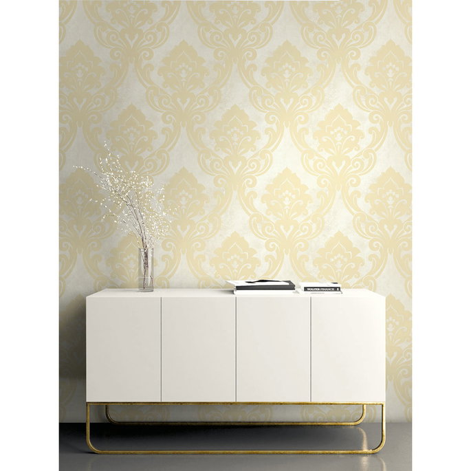 Seabrook Designs Vogue Damask Metallic Gold &amp; Off-White Wallpaper image 2 of 2