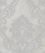 Seabrook Designs Vogue Damask Metallic Silver & Greige Wallpaper