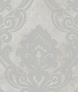 Seabrook Designs Vogue Damask Metallic Silver & Greige Wallpaper
