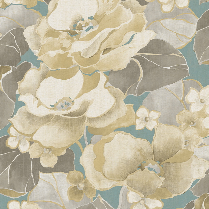 Seabrook Designs Adorn Metallic Gold &amp; Teal Wallpaper image 1 of 2
