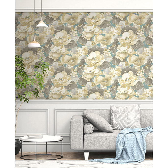 Seabrook Designs Adorn Metallic Gold &amp; Teal Wallpaper image 2 of 2