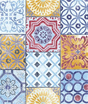 NextWall Peel & Stick Colorful Moroccan Tile Blue/Yellow/Red Wallpaper
