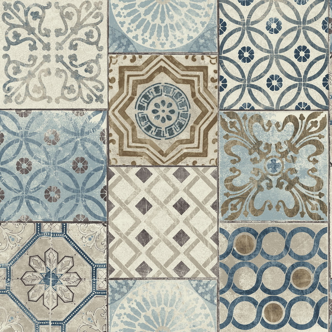 NextWall Peel &amp; Stick Moroccan Tile Blue &amp; Gray Wallpaper image 1 of 5