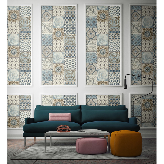NextWall Peel &amp; Stick Moroccan Tile Blue &amp; Gray Wallpaper image 2 of 5