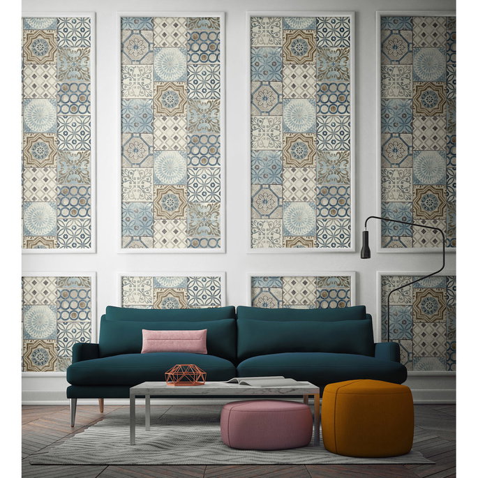 NextWall Peel &amp; Stick Moroccan Tile Blue &amp; Gray Wallpaper image 2 of 5