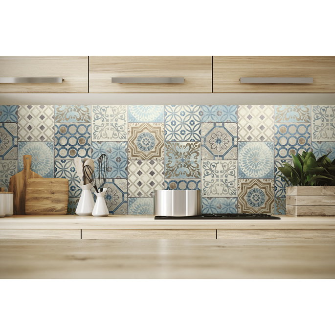NextWall Peel &amp; Stick Moroccan Tile Blue &amp; Gray Wallpaper image 3 of 5