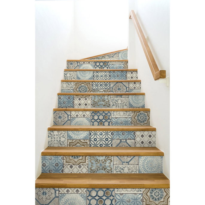 NextWall Peel &amp; Stick Moroccan Tile Blue &amp; Gray Wallpaper image 4 of 5