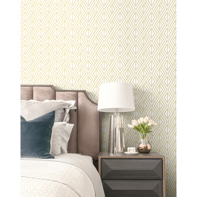 NextWall Peel &amp; Stick Diamond Geometric Metallic Gold &amp; White Wallpaper image 2 of 5