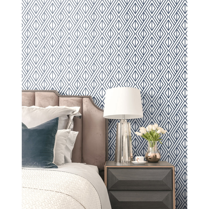 NextWall Peel &amp; Stick Diamond Geometric Navy &amp; White Wallpaper image 2 of 5