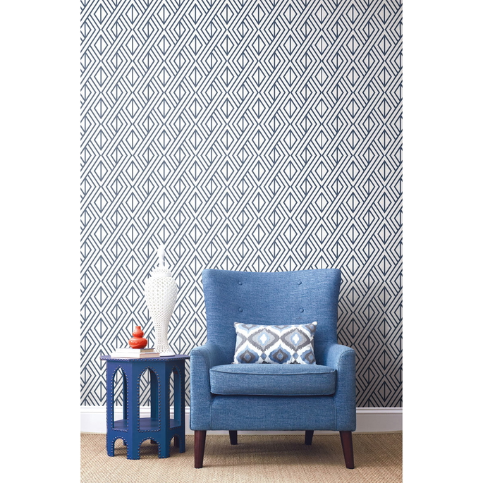 NextWall Peel &amp; Stick Diamond Geometric Navy &amp; White Wallpaper image 3 of 5