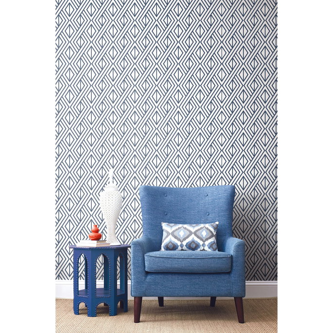 NextWall Peel &amp; Stick Diamond Geometric Navy &amp; White Wallpaper image 3 of 5