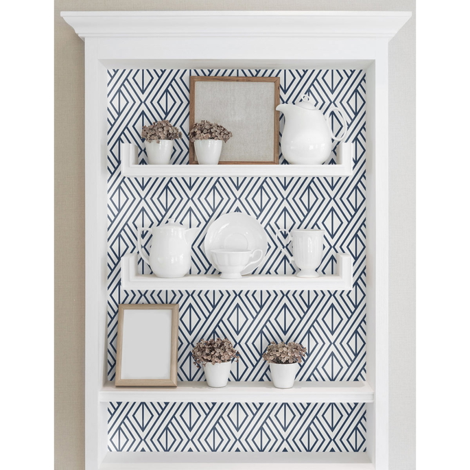 NextWall Peel &amp; Stick Diamond Geometric Navy &amp; White Wallpaper image 5 of 5