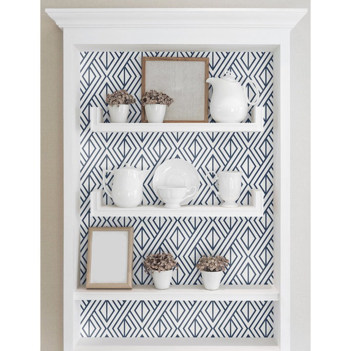 NextWall Peel &amp; Stick Diamond Geometric Navy &amp; White Wallpaper image 5 of 5
