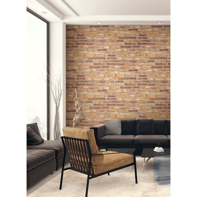 NextWall Peel &amp; Stick Faux Rustic Red Brick Wallpaper image 2 of 4