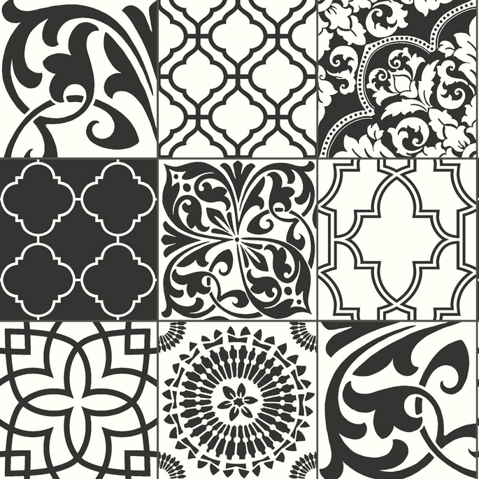 NextWall Peel &amp; Stick Graphic Tile Black &amp; White Wallpaper image 1 of 5