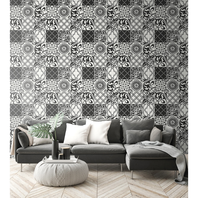 NextWall Peel &amp; Stick Graphic Tile Black &amp; White Wallpaper image 2 of 5