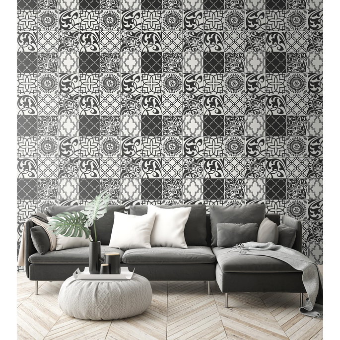 NextWall Peel &amp; Stick Graphic Tile Black &amp; White Wallpaper image 2 of 5