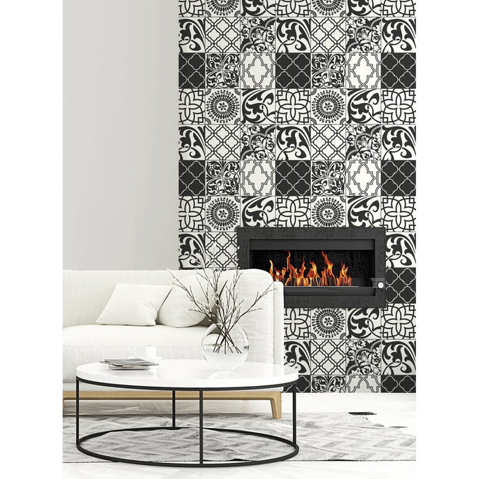 NextWall Peel &amp; Stick Graphic Tile Black &amp; White Wallpaper image 3 of 5