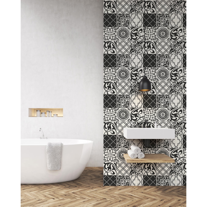 NextWall Peel &amp; Stick Graphic Tile Black &amp; White Wallpaper image 4 of 5