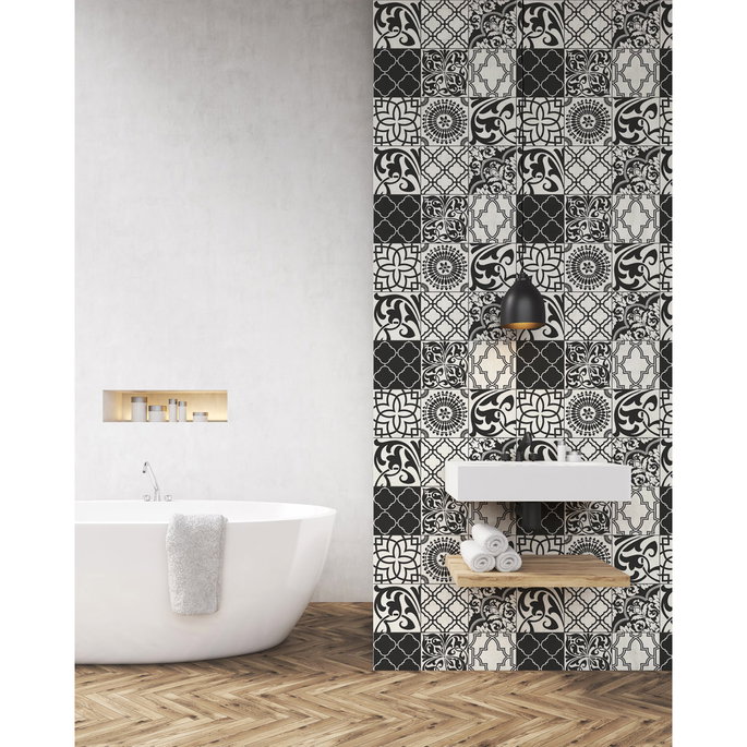 NextWall Peel &amp; Stick Graphic Tile Black &amp; White Wallpaper image 4 of 5
