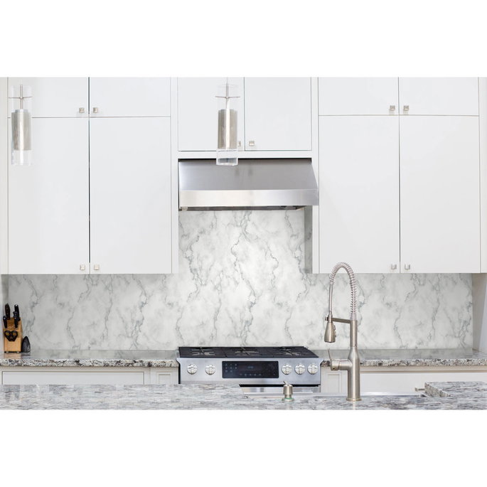 NextWall Peel &amp; Stick Faux Marble White &amp; Metallic Silver Wallpaper image 2 of 5