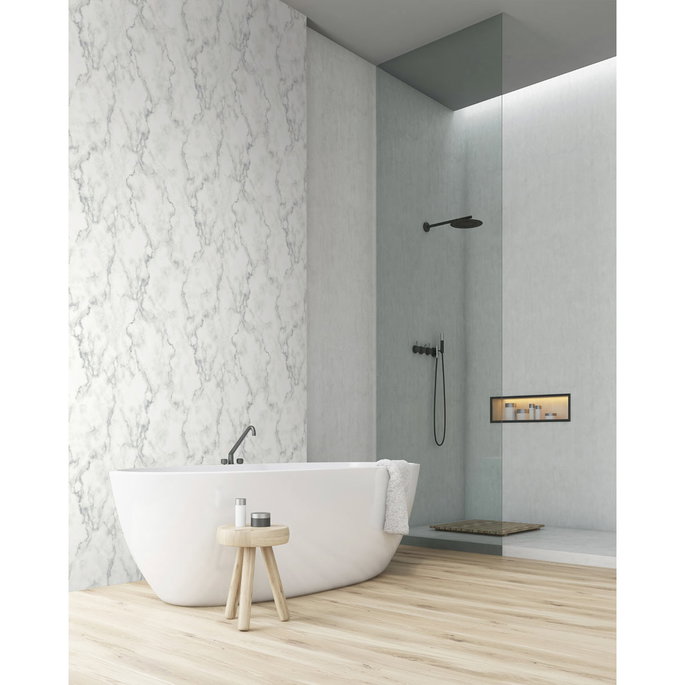 NextWall Peel &amp; Stick Faux Marble White &amp; Metallic Silver Wallpaper image 4 of 5
