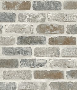NextWall Peel & Stick Washed Brick Soft Gray & Rust Wallpaper
