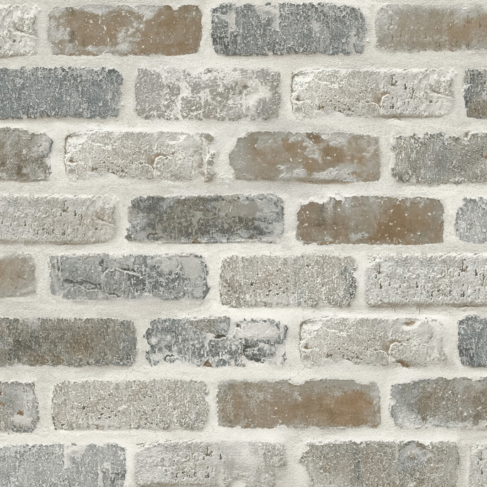NextWall Peel &amp; Stick Washed Brick Soft Gray &amp; Rust Wallpaper image 1 of 5