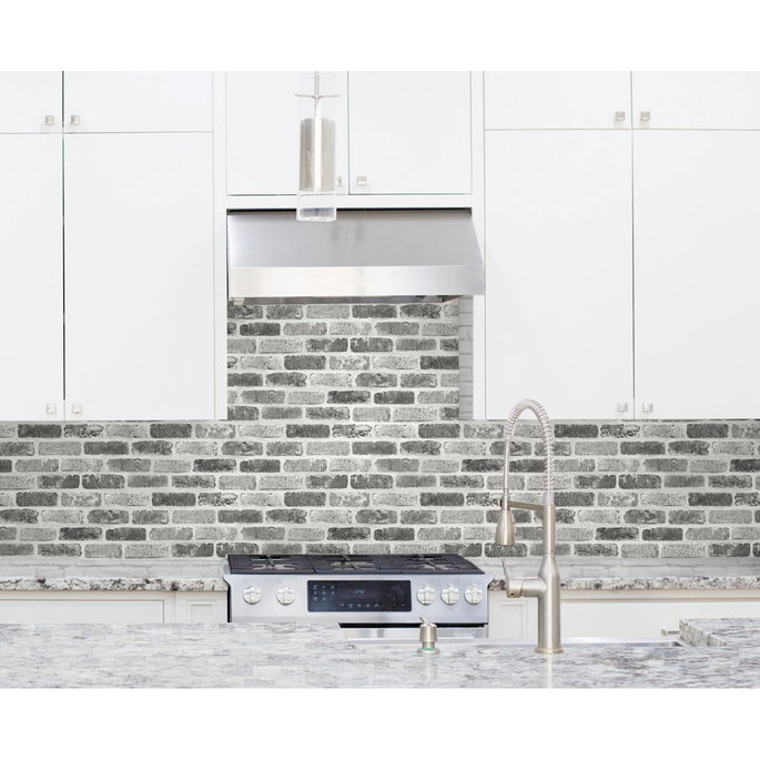NextWall Peel &amp; Stick Washed Brick Soft Gray Wallpaper image 2 of 5