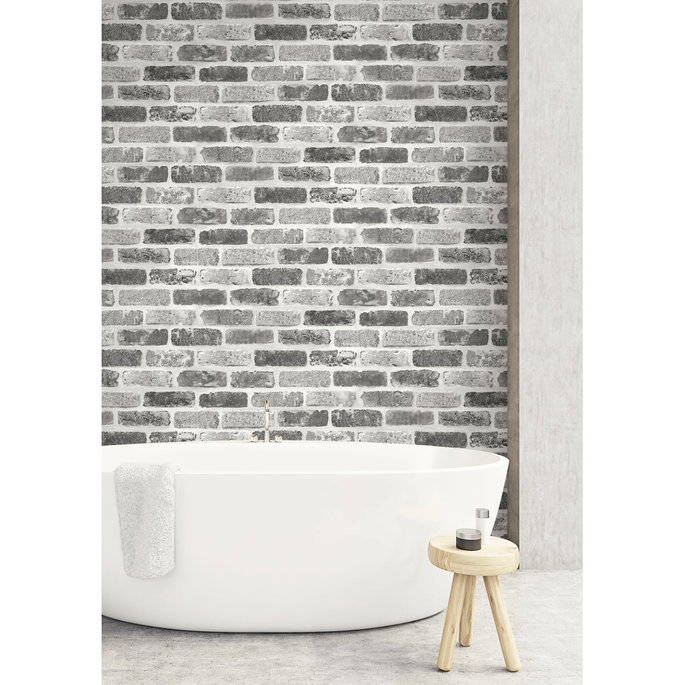 NextWall Peel &amp; Stick Washed Brick Soft Gray Wallpaper image 3 of 5