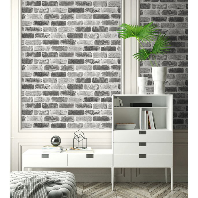 NextWall Peel &amp; Stick Washed Brick Soft Gray Wallpaper image 4 of 5