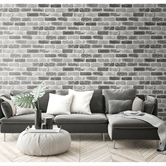 NextWall Peel &amp; Stick Washed Brick Soft Gray Wallpaper image 5 of 5