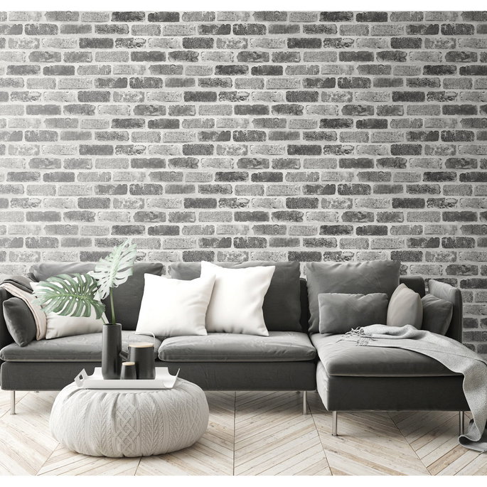 NextWall Peel &amp; Stick Washed Brick Soft Gray Wallpaper image 5 of 5