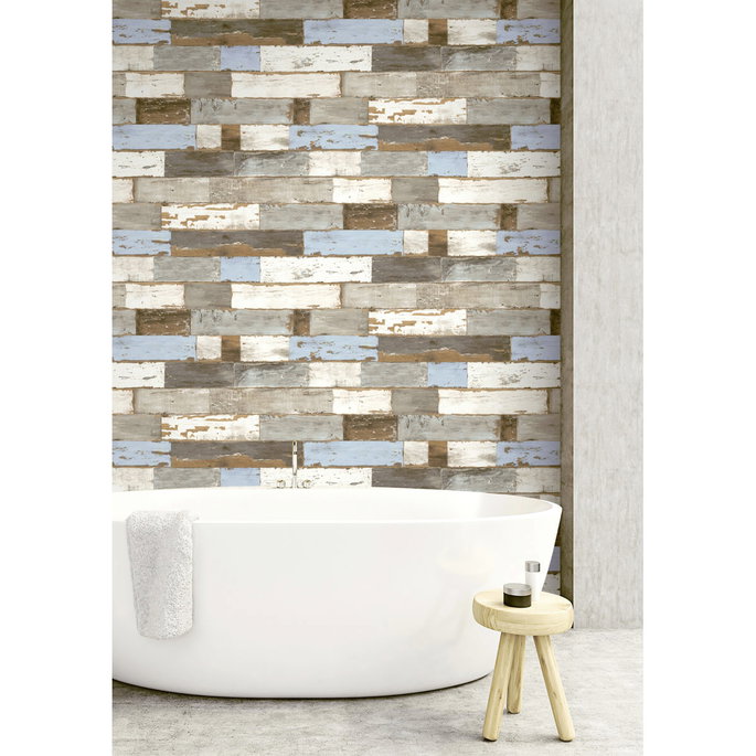 NextWall Peel &amp; Stick Shiplap White &amp; Gray Wallpaper image 2 of 5