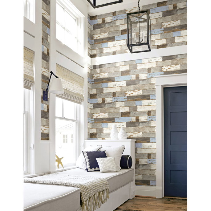 NextWall Peel &amp; Stick Shiplap White &amp; Gray Wallpaper image 4 of 5