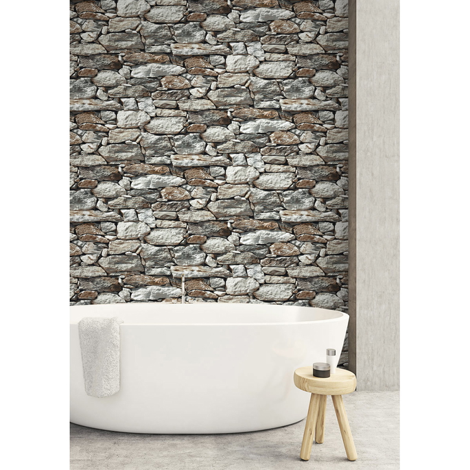 NextWall Peel &amp; Stick Stone Wall Brown &amp; Gray Wallpaper image 2 of 4