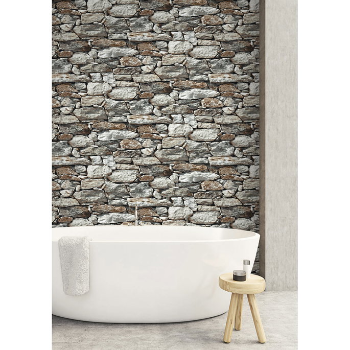 NextWall Peel &amp; Stick Stone Wall Brown &amp; Gray Wallpaper image 2 of 4