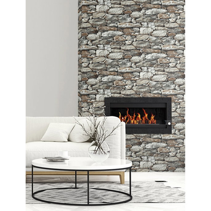 NextWall Peel &amp; Stick Stone Wall Brown &amp; Gray Wallpaper image 3 of 4