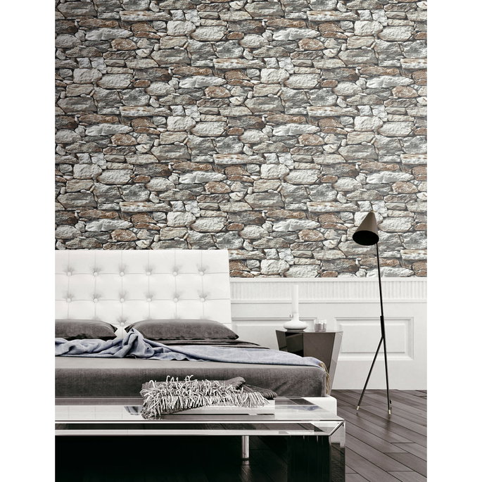NextWall Peel &amp; Stick Stone Wall Brown &amp; Gray Wallpaper image 4 of 4