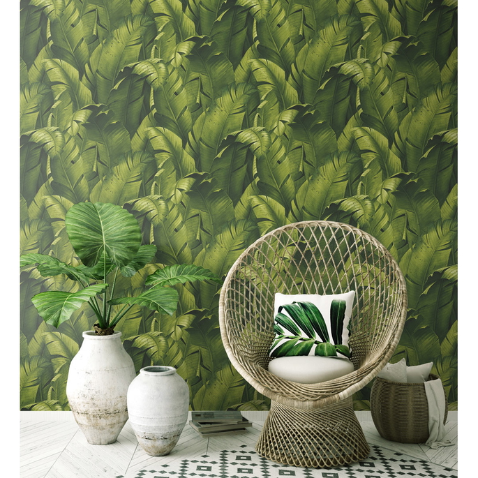 NextWall Peel &amp; Stick Tropical Banana Leaves Green Wallpaper image 2 of 5