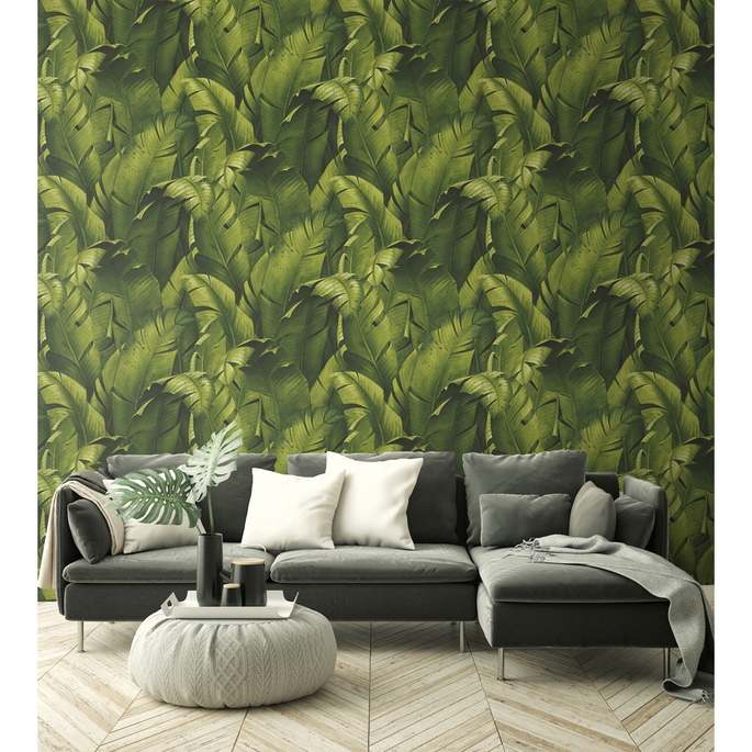 NextWall Peel &amp; Stick Tropical Banana Leaves Green Wallpaper image 3 of 5