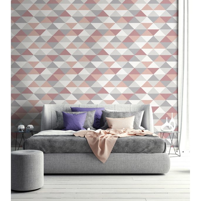 NextWall Peel &amp; Stick Mod Triangles Pink &amp; Gray Wallpaper image 3 of 4