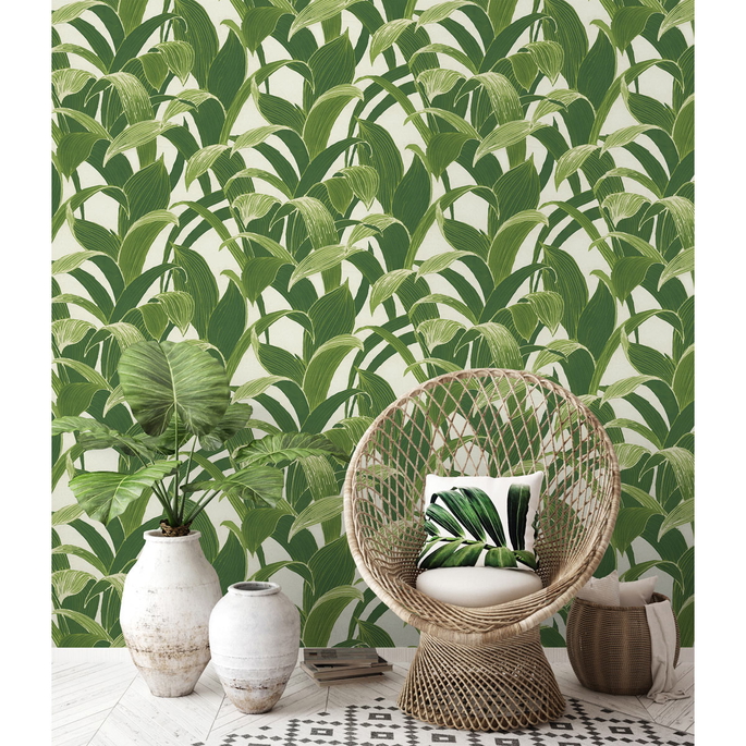 NextWall Peel &amp; Stick Banana Groves Green &amp; White Wallpaper image 4 of 5