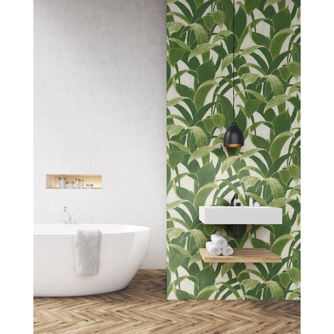 NextWall Peel &amp; Stick Banana Groves Green &amp; White Wallpaper image 5 of 5
