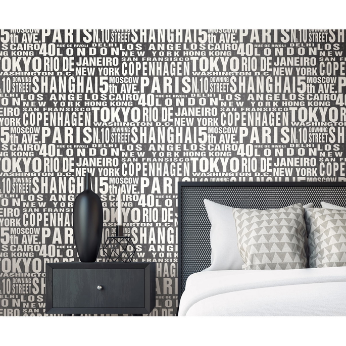 NextWall Peel &amp; Stick Around the World Black &amp; White Wallpaper image 2 of 5