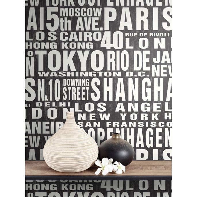 NextWall Peel &amp; Stick Around the World Black &amp; White Wallpaper image 3 of 5